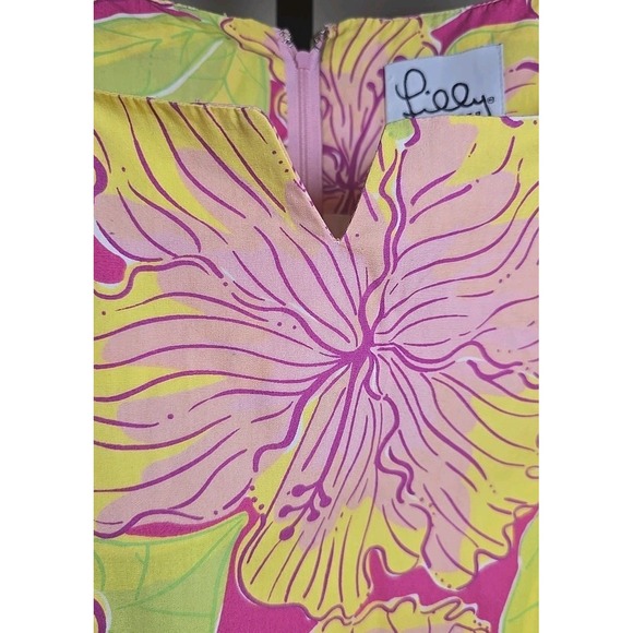 LILLY PULITZER Womens 4 Dress Pink Hibiscus Tropical Lined Sleevelss Cotton Zips - Picture 3 of 12